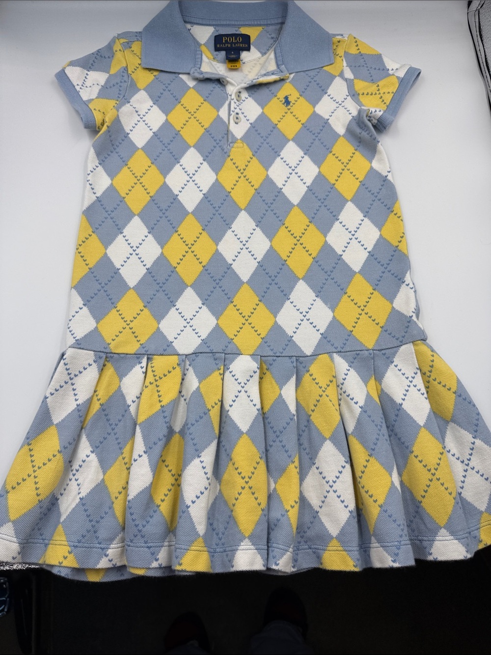 Polo Ralph Lauren Girls Argyle Polo Dress - Yellow, Light Blue, White